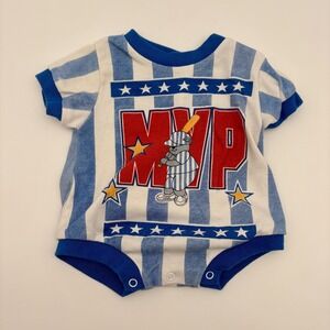 Terry Wood Romper Boys 3-6 Months Blue White Stripe MVP Yogi Bear One Piece